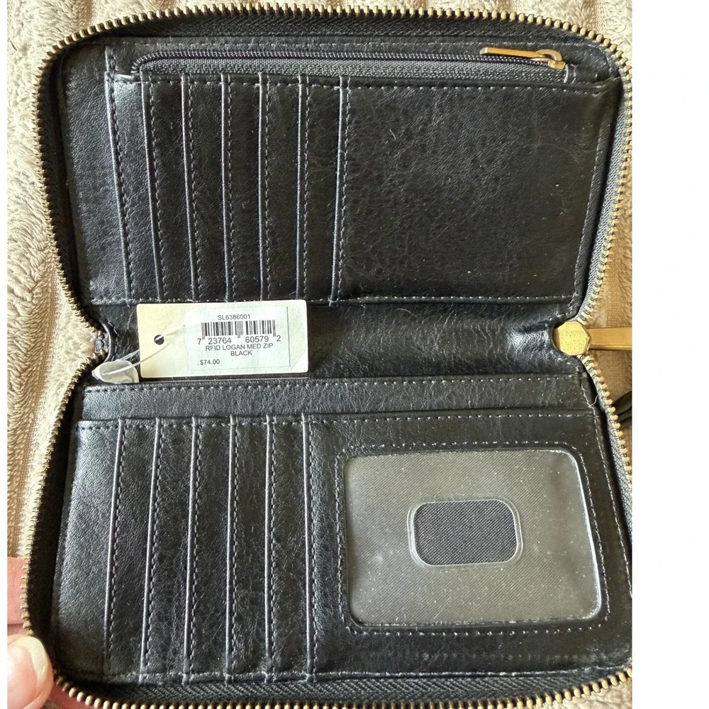 Fossil Logan RFID Medium Zip Around Wallet Black Leather SL6386001 Wristlet